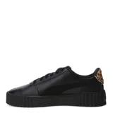 Championes Puma Carina 3.0 Animal Flair, color negro con detalles dorados y animal print en el talón.