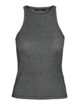 Top gris oscuro con cuello redondo y sin mangas.