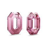 Par de aros pequeños de cristal facetado color rosa, con forma octogonal y cierre de pasador con bisagra.