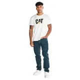 Pantalón de jean color verde militar, de corte slim, con cinco bolsillos y logo CAT en la parte trasera.