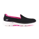 Championes Skechers GOwalk 6 Big Splash, color negro con interior rosa. Capellada de malla deportiva, plantilla Air-Cooled Goga Mat, amortiguación ULTRA GO y tecnología Hyper Pillar.