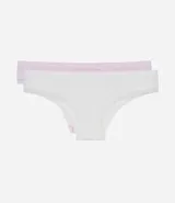 Kit de dos bombachas bikini seamless con textura floral, una blanca y una lila.