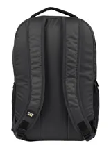 Mochila negra unisex con ribetes de cordón, compartimento principal grande con bolsillo interior forrado, logo reflectante estampado, bolsillos laterales de malla, bolsillo frontal con cremallera y panel organizador con ranuras para bolígrafos y cordón para llaves. Fabricada en poliéster ripstop reciclado.
