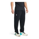 Pantalón de jogging negro de Under Armour Project Rock, corte holgado, con logo de la marca en el muslo izquierdo y cintura elástica con cordón ajustable.
