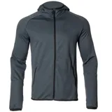 Campera de hombre de poliéster color negro melange, con cierre frontal y capucha.