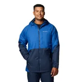Campera de esquí Columbia Snowy Summit para hombre, en dos tonos de azul. Cuenta con tecnología Omni-Tech™ impermeable y transpirable, forro termorreflectante Omni-Heat™, capucha ajustable compatible con casco, cierre frontal con solapa, bolsillos con cremallera y dobladillo ajustable.