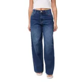 Pantalón de jean azul de corte ancho y tiro alto.