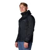Campera cortaviento negra con capucha, cierre frontal y tecnología Omni-Tech impermeable y transpirable.