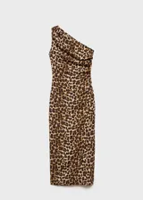 Vestido midi de fiesta con estampado animal print, de un solo hombro y corte ajustado.