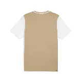 Camiseta Puma color beige con mangas cortas blancas, cuello redondo con doble línea blanca y logo de la marca bordado en el pecho.