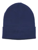 Gorro beanie azul marino de punto con logo de la marca Jack & Jones bordado en el borde.
