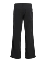 Pantalón chino negro de pierna ancha con cintura media y bajo doblado. Cierre con gancho y cremallera, bolsillos delanteros y traseros. Fit amplio en toda la pierna y muslos. Confeccionado en canvas, un tejido plano resistente que no se estira como los tejidos de punto.