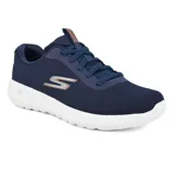 Championes Skechers GO WALK Max Midshore, color azul marino, con cordones elásticos, capellada de malla y material sintético, plantilla Skechers Air-Cooled Goga Mat y amortiguación 5GEN.