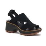 Sandalia negra de gamuza con plataforma y taco ancho.