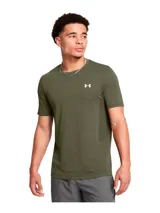 Remera deportiva Under Armour Vanish Seamless de hombre, color negro con logo plateado en el pecho. Confeccionada en tejido transpirable de secado rápido y sin costuras para evitar el roce.