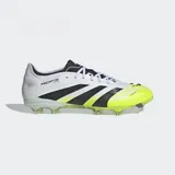 Championes de fútbol Adidas Predator Pro FG, color blanco con detalles en negro y amarillo.