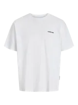 Remera blanca de manga corta y cuello redondo, con fit suelto. Presenta una estampa frontal con la frase "CORE dept." en color verde oscuro. Confeccionada en punto single jersey.