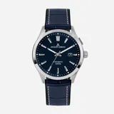 Reloj Jacques Lemans modelo 1-2030C de la línea Hybromatic para caballero, con caja de acero de 43mm, pulsera de cuero y silicona, y resistencia al agua de 10 ATM.