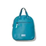Mochila de símil cuero color turquesa, con dos bolsillos y diseño práctico.