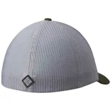 Gorra de béisbol Columbia color beige con paneles traseros de malla azul marino y logo de la marca bordado en el frente.
