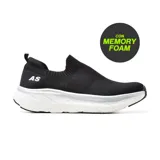 Championes deportivos American Sport modelo Slip On Ridley, color negro, sin cordones, con capellada de tejido de punto, plantilla con memory foam y suela de goma blanca con detalles en gris.