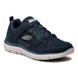 Zapatillas deportivas Skechers Summits color azul marino, con capellada de malla y cuero sintético, cordones elásticos, plantilla Memory Foam y suela flexible.