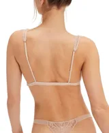 Bralette negro de encaje con forro color piel, breteles finos regulables y espalda con cierre de gancho.