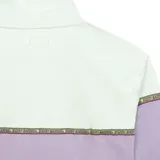 Buzo Critical Slide Cogs 1/4 Zip, color verde menta en la parte superior y lila en la inferior, con cierre de un cuarto en el cuello alto. Presenta una franja estampada multicolor entre los dos colores y un bolsillo canguro en la parte delantera.