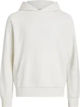 Buzo con capucha de algodón modal, de color blanco, con bolsillo canguro y puños acanalados.