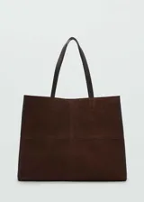 Bolso shopper grande de cuero color marrón chocolate, con cierre de botón magnético, bolsillo interior, doble asa de hombro y forro de algodón.