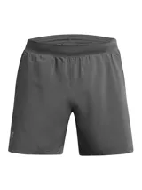 Short deportivo Under Armour Launch de 5 pulgadas, color verde lima, con logo reflectivo en el lateral.