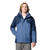 Campera Columbia 3 en 1 color azul marino, con capa exterior impermeable y transpirable, tecnología termorreflectante Omni-Heat™ y forro polar interior. Capucha desmontable y ajustable, puños y dobladillo ajustables, bolsillos con cremallera y protector de barbilla.