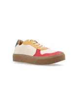 Zapatilla tipo bamba con capellada en cuero vacuno, combinando colores y texturas, diseñada para levantar cualquier look.