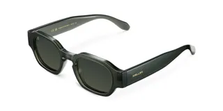 Gafas de sol unisex con montura geométrica color verde oscuro y lentes polarizadas color verde oscuro.