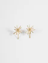 Par de aros tipo stud plateados con diseño abstracto que simula un sol o estrella con puntas irregulares.