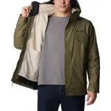 Campera Columbia 3 en 1 color marrón, con capa exterior impermeable y transpirable, y forro polar térmico reflectante.