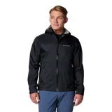 Campera cortaviento negra con capucha, cierre frontal y tecnología Omni-Tech impermeable y transpirable.