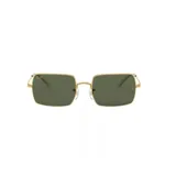 Lentes de sol Ray-Ban modelo RB 1969, con marco cuadrado de metal dorado y lentes verdes.