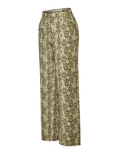 Pantalón de vestir de mujer con estampado abstracto en tonos beige y marrón.