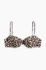 Top de bikini con estampado de leopardo, sin relleno, con tirantes ajustables y copas con aro.