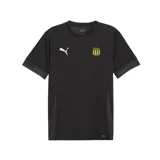 Camiseta de fútbol amarilla de corte clásico, con logo de Puma bordado en negro en el pecho derecho y escudo bordado en el pecho izquierdo.
