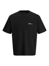Remera negra de manga corta con cuello redondo, corte holgado y estampado pequeño en el pecho con la leyenda "Originals Available Worldwide".