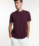 Remera de hombre color borgoña, de algodón, con cuello redondo y mangas cortas.