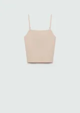 Top de tirantes finos color nude, de tejido de punto fino y diseño entallado.