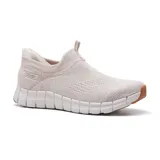 Championes deportivos Skechers Slip-ins Flex Step Amble color beige, sin cordones, con capellada de tejido de punto jaspeado, plantilla Air-Cooled Memory Foam y amortiguación Luxe Foam.