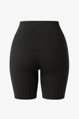 Calza corta gris de lycra con cintura alta y costuras laterales.