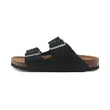 Sandalias negras Panama Jack con doble tira y hebillas ajustables.