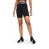 Short deportivo negro de tiro alto, con cintura elástica ancha con la inscripción "PRO NIKE" en blanco. Logo de Nike estampado en blanco en la pierna izquierda.