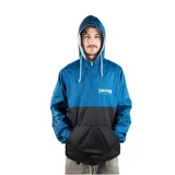 Campera anorak Thrasher de media cremallera, color azul con parte inferior negra y logo de la marca estampado en el pecho.