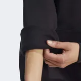 Canguro Adidas Essentials negro de corte holgado, con capucha ajustable con cordón, bolsillo tipo canguro, puños y dobladillo acanalados y logo pequeño bordado en blanco.